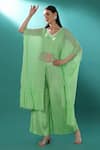 Buy_Bha Sha_Green Georgette, Satin Embroidery V-neck Mirror And Resham Kaftan Pant Set _at_Aza_Fashions
