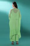 Shop_Bha Sha_Green Georgette, Satin Embroidery V-neck Mirror And Resham Kaftan Pant Set _at_Aza_Fashions