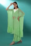 Bha Sha_Green Georgette, Satin Embroidery V-neck Mirror And Resham Kaftan Pant Set _at_Aza_Fashions