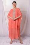 Buy_Bha sha_Pink Kaftan Georgette Embroidered Round With Inner _at_Aza_Fashions