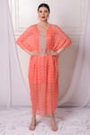 Bha sha_Pink Kaftan Georgette Embroidered Round With Inner _at_Aza_Fashions