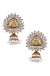 Shop_Neeta Boochra_Gold Plated Kundan And Pearl Handcrafted Jhumkas_at_Aza_Fashions