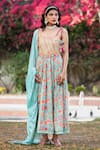 Buy_BAIRAAS_Green Kurta- Muslin Printed Floral V Neck Pattern Pant Set _Online_at_Aza_Fashions