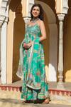 Buy_BAIRAAS_Green Anarkali- Muslin Printed Jungle Scoop Neck With Dupatta _Online_at_Aza_Fashions