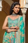 Shop_BAIRAAS_Green Anarkali- Muslin Printed Jungle Scoop Neck With Dupatta _Online_at_Aza_Fashions