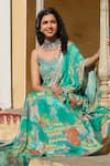 BAIRAAS_Green Anarkali- Muslin Printed Jungle Scoop Neck With Dupatta _at_Aza_Fashions