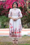 Buy_Bairaas_White Cotton Fruit And Floral V Neck & Print Anarkali Set_at_Aza_Fashions