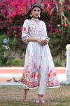 Shop_Bairaas_White Cotton Fruit And Floral V Neck & Print Anarkali Set_at_Aza_Fashions