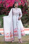 Bairaas_White Cotton Fruit And Floral V Neck & Print Anarkali Set_Online_at_Aza_Fashions