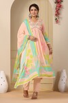 BAIRAAS_Peach Cotton Printed Floral V Neck Side Slit Kurta Pant Set_Online_at_Aza_Fashions