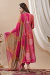 Shop_BAIRAAS_Pink Anarkali Muslin Printed Floral V Neck Flower Set With Tie Dye Dupatta _at_Aza_Fashions