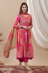 Buy_BAIRAAS_Pink Anarkali Muslin Printed Floral V Neck Flower Set With Tie Dye Dupatta _Online_at_Aza_Fashions