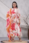 Buy_BAIRAAS_Cream Anarkali Muslin Printed Rose Chinese Collar Angarkha Set_at_Aza_Fashions