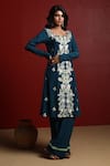 Buy_28 Threads_Blue Crepe Embroidered Thread Round Kurta And Pant Set _at_Aza_Fashions