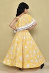 Shop_Samyukta Singhania_Yellow Cotton Handblock Print Floral One Shoulder Blouse With Lehenga _at_Aza_Fashions