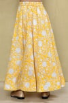 Samyukta Singhania_Yellow Cotton Handblock Print Floral One Shoulder Blouse With Lehenga _at_Aza_Fashions