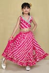 Buy_Samyukta Singhania_Magenta Cotton Gota Lace Bandhani Pattern Blouse With Lehenga _at_Aza_Fashions