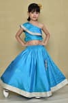 Buy_Petite Pomme_Blue Silk, Cotton Gota Patti Frill One Shoulder Blouse With Lehenga _at_Aza_Fashions