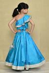 Shop_Petite Pomme_Blue Silk, Cotton Gota Patti Frill One Shoulder Blouse With Lehenga _at_Aza_Fashions