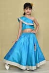 Shop_Petite Pomme_Blue Silk, Cotton Gota Patti Frill One Shoulder Blouse With Lehenga _Online_at_Aza_Fashions