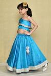 Petite Pomme_Blue Silk, Cotton Gota Patti Frill One Shoulder Blouse With Lehenga _at_Aza_Fashions