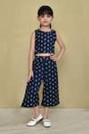 Buy_Samyukta Singhania_Blue Cotton Handblock Print Floral Top With Pant _Online_at_Aza_Fashions