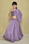 Buy_Petite Pomme_Purple Silk, Cotton Textured One Shoulder Top And Lehenga Set _at_Aza_Fashions