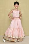 Buy_Petite Pomme_Pink Chanderi, Cotton Gota Patti Pastel Tiered Lehenga With Blouse _at_Aza_Fashions