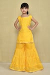 Buy_Petite Pomme_Yellow Kota Doria, Cotton Patti Leheriya Pattern Kurta With Gharara _at_Aza_Fashions
