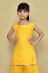 Petite Pomme Yellow Kota Doria, Cotton Patti Leheriya Pattern Kurta With Gharara Online at Aza Fashions Petite Pomme_Yellow Kota Doria, Cotton Patti Leheriya Pattern Kurta With Gharara _Online_at_Aza_Fashions