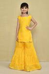 Buy_Petite Pomme_Yellow Kota Doria, Cotton Patti Leheriya Pattern Kurta With Gharara _Online_at_Aza_Fashions