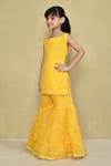 Buy_Petite Pomme_Yellow Kota Doria, Cotton Patti Leheriya Pattern Kurta With Gharara 