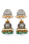 Shop_Heer-House Of Jewellery_Gold Plated Pearls Dhoop Carved Jhumkas_at_Aza_Fashions