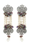 Shop_Heer-House Of Jewellery_Silver Plated Pearls Sitaara Carved Earrings_at_Aza_Fashions