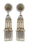 Shop_Heer-House Of Jewellery_Gold Plated Pearls Sooryodaya Jhumkas_at_Aza_Fashions