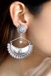 Buy_Noor_Silver Plated Embroidery Oxidized Chandbali Earrings_at_Aza_Fashions