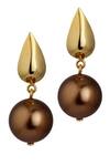 Shop_Eina Ahluwalia_Gold Plated Shell Pearls Sepia Rain Earrings _at_Aza_Fashions