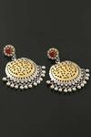 Shop_Noor_Silver Plated Embroidery, Cut Work Dual Tone Ghungroo Embellished Earrings_at_Aza_Fashions