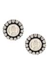 Buy_Noor_Silver Plated Embroidery Victoria Empress Coin Stud Earrings_at_Aza_Fashions