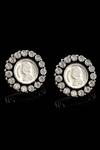 Shop_Noor_Silver Plated Embroidery Victoria Empress Coin Stud Earrings_at_Aza_Fashions