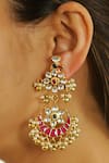 Buy_Namasya_Gold Plated Kundan Carved Chandbali Earrings _at_Aza_Fashions