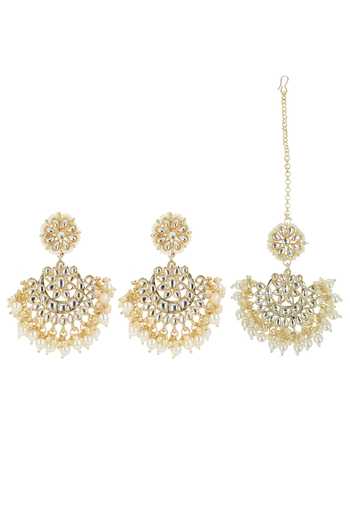 Shop_Ishhaara_Gold Plated Pearls, Diamonds And White Kundan Chandbalis Set _at_Aza_Fashions