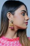 Buy_Namasya_Gold Plated Cut Work, Stones Kundan Jhumkas _at_Aza_Fashions