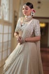 Buy_Neha Khullar_Ivory Organza Embroidery Cutdana Wide V Silk Bridal Lehenga Set 