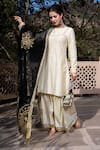 Buy_The Home Affair_Ivory Cotton Silk Embroidered Got Boat Achkan Sharara Set With Chanderi Dupatta _at_Aza_Fashions