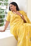 Vaayu_Yellow Printed Floral Applique Embroidered Saree _at_Aza_Fashions