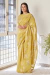 Vaayu_Yellow Printed Floral Applique Embroidered Saree _Online_at_Aza_Fashions