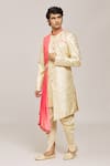 Aryavir Malhotra_Gold Sherwani Croma Heavy Jacquard Woven Floral With Dhoti Pant _Online_at_Aza_Fashions