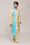 Shop_Aryavir Malhotra_Gold Sherwani Croma Heavy Jacquard Woven Floral With Dhoti Pant_Online_at_Aza_Fashions