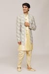 Buy_Aryavir Malhotra_Gold Sherwani Rani Digital Jacquard Printed Geometric Overlay With Dhoti Pant _at_Aza_Fashions